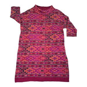 Peruvian Connection Women's Knit Dress Pima Cotton Pink Multi 3/4 Sleeves  XS/S